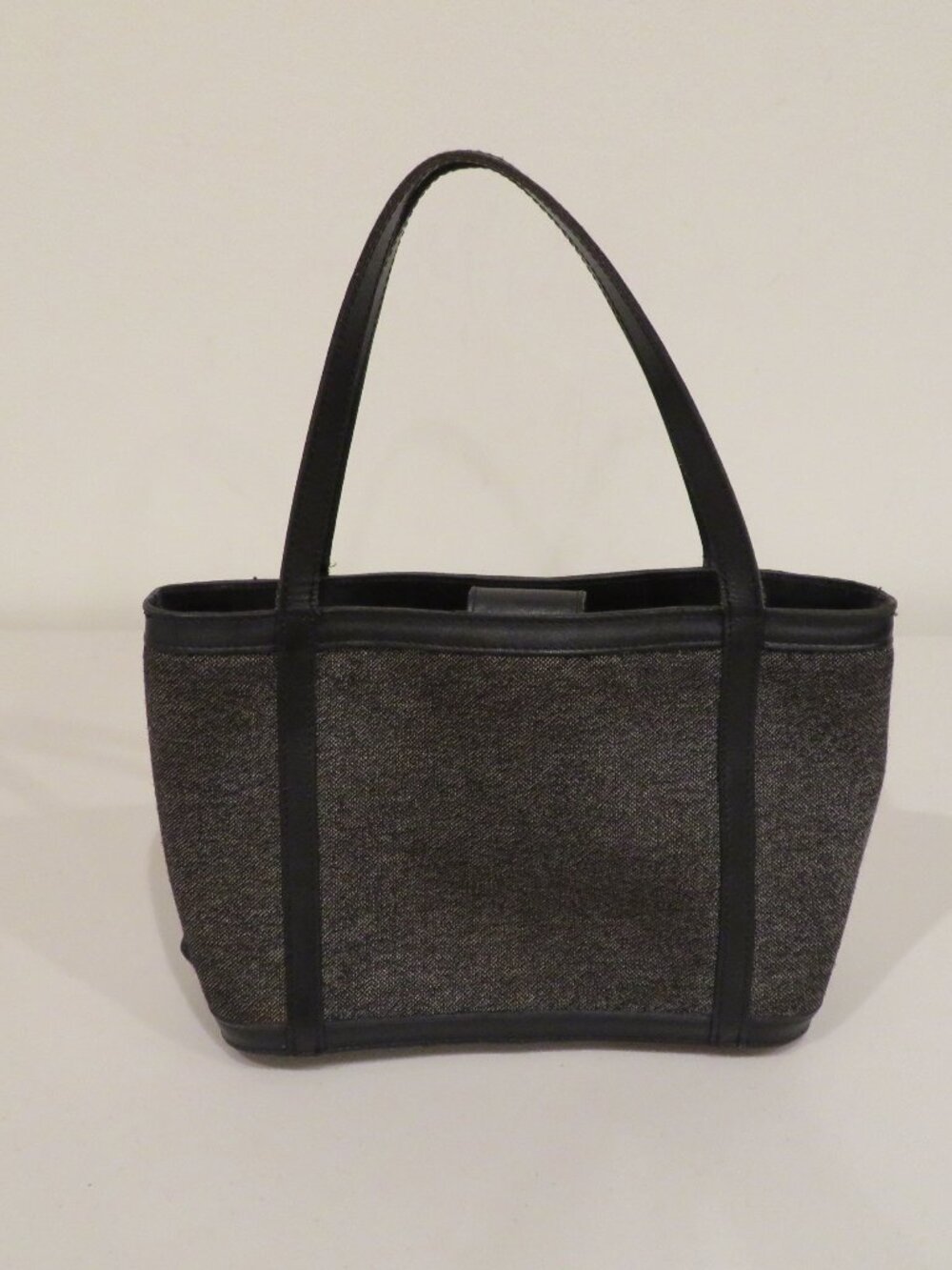 Maxx New York Gray Fabric Small Tote Handbag Faux Leather Trim